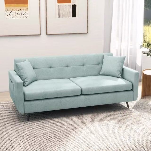 Chilli Seating Coco 2 Seater Blue Fabric Upholstered Sofa with Scatter Cushions