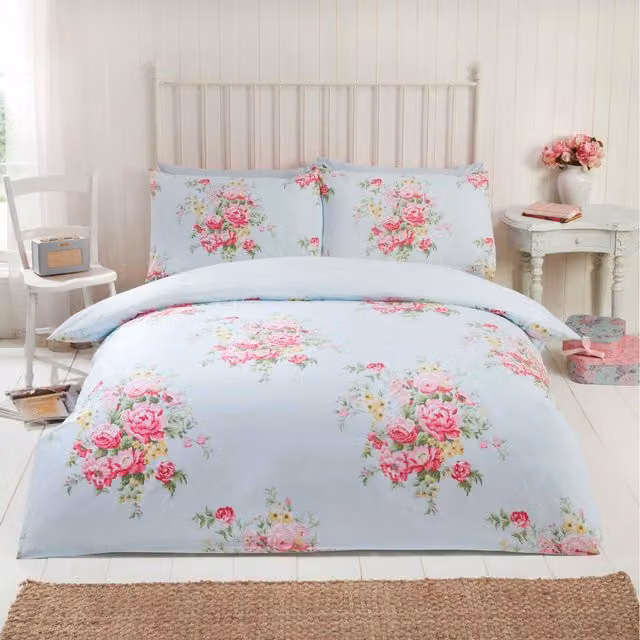 Rapport Home Kate Blue Floral Flannelette Cotton Duvet Set with Pillowcase