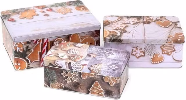 SPETLEK Set of 3 Multicolour Gingerbread Christmas Metal Storage Tins
