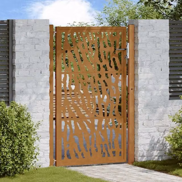 Berkfield Home Garden Gate in Brown Weathering Steel, W: 105 cm, H: 155 cm