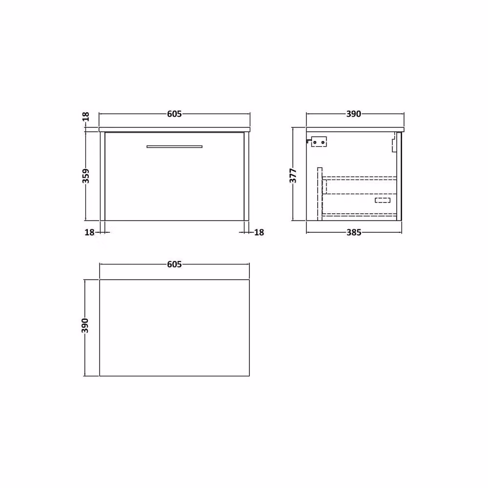 Balterley Winshill Contemporary 1 Drawer Wall Hung Vanity Unit, Dark Blue, W: 60 cm, D: 35.9 cm, H: 60 cm – 2