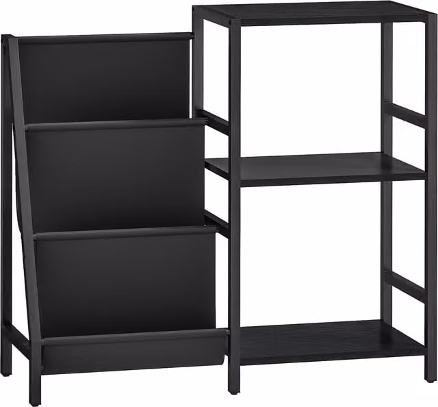 HOMCOM 3-Tier Record Player Stand and End Table in Black Wood Effect