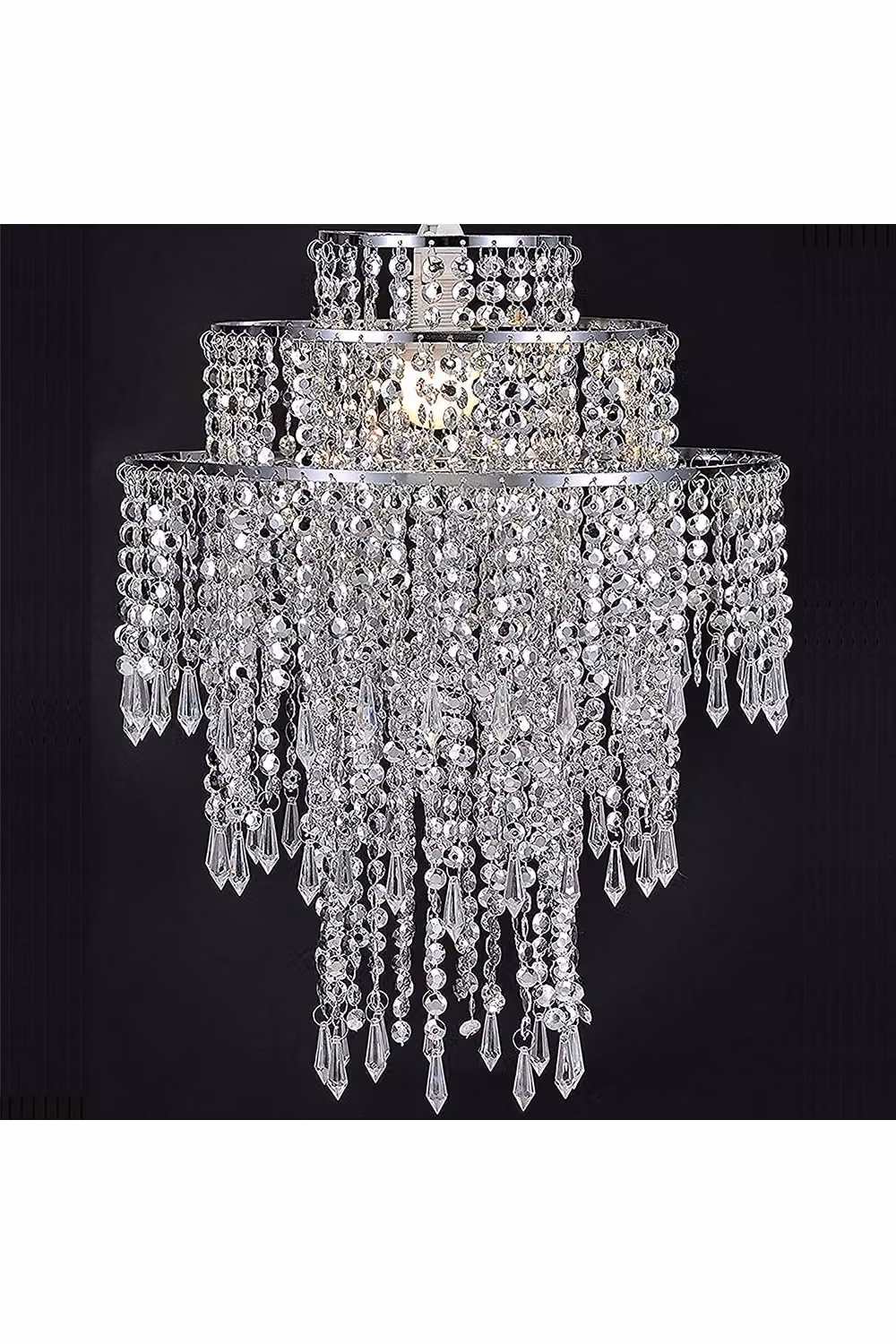 CGC Lighting Liza Three Tier Extra Large Crystal and Chrome Ceiling Light Shade in Clear – 3
