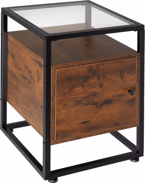 TECTAKE Dudley Industrial Nightstand with 3 Shelves and Magnetic Door in Black and Brown