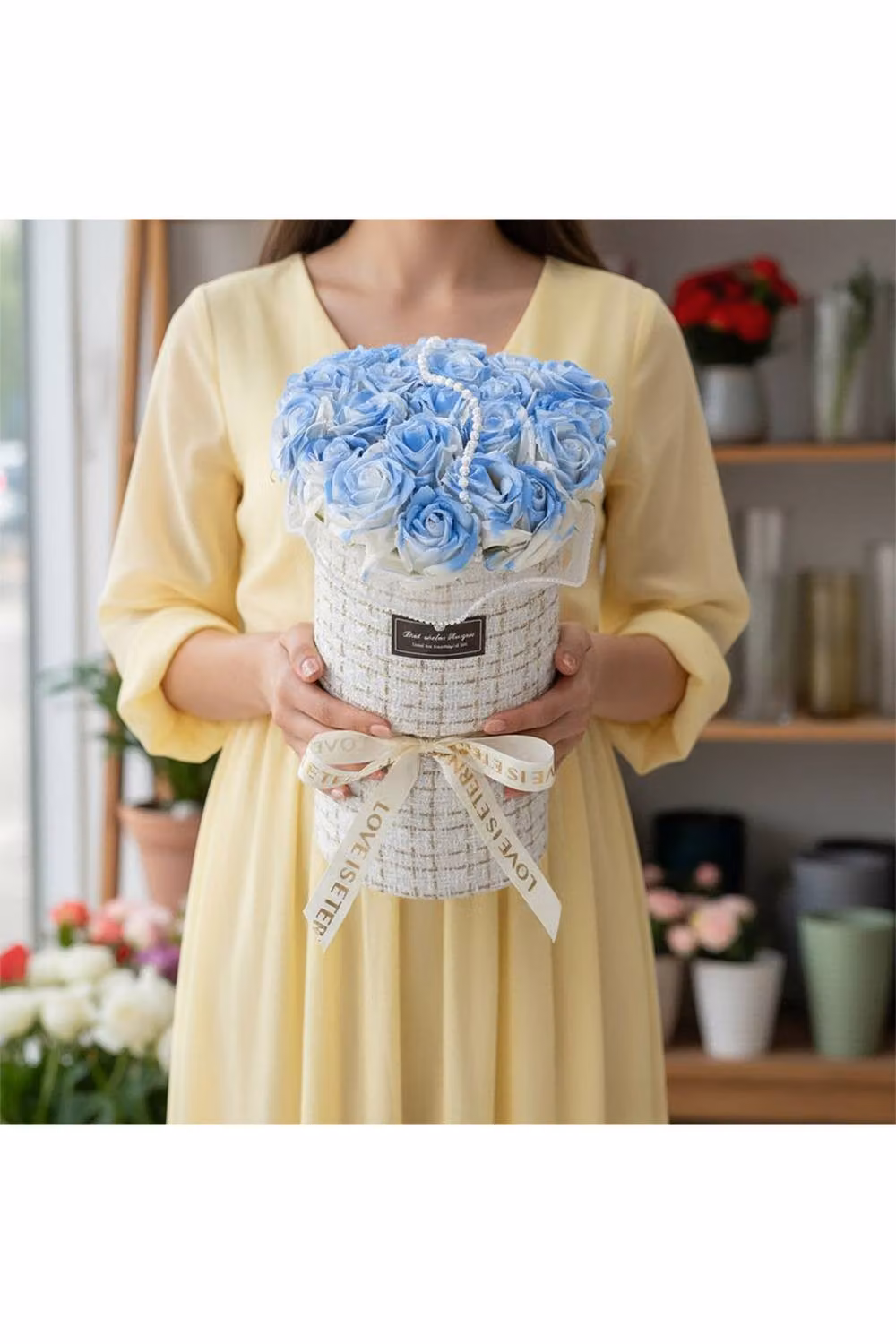 Living and Home Blue Artificial Soap Rose Bouquet – 2