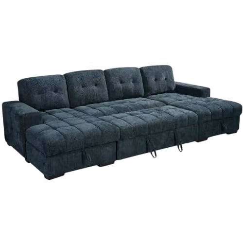 Beehive Furniture Porto U-Shaped Corner Sofa in Blue Fabric with Pull-Out Sleeping Function – 1