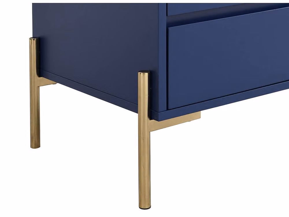 Vente-unique Blue Lacquered Art Deco Bedside Table with 2 Drawers, MDF and Metal, W/D/H: 40 x 50 x 50 cm – 4