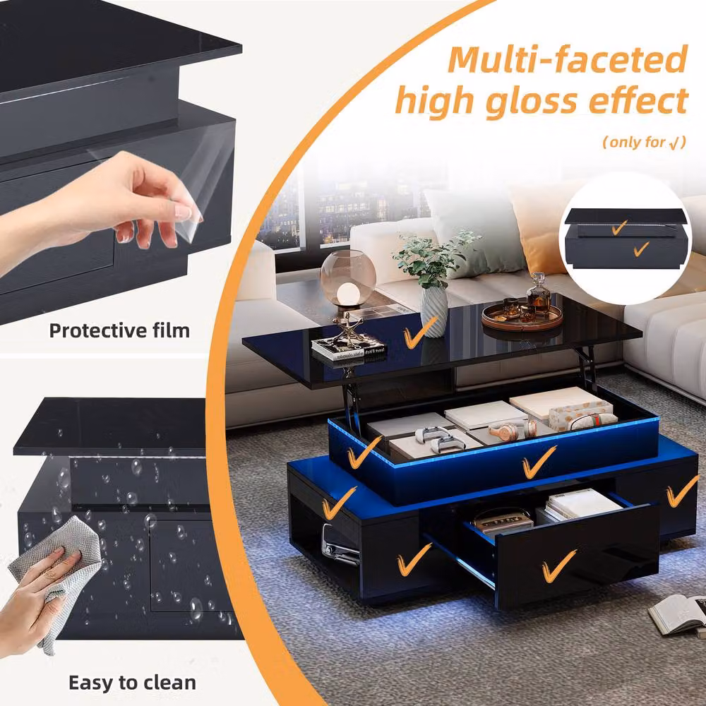 Matteo Black High-Gloss Lift-Top Coffee Table with LED Lights and Storage – 6