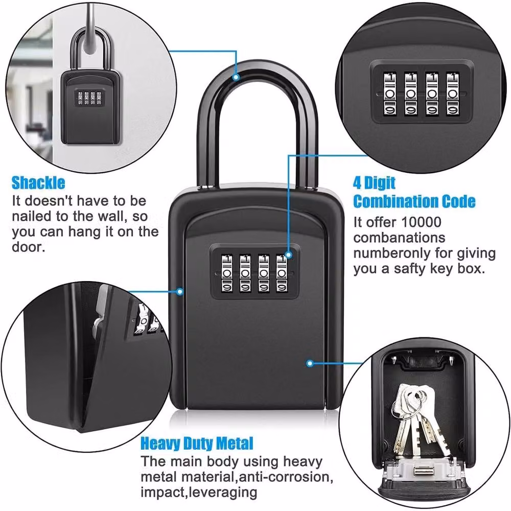 Kelvenix Black Steel Outdoor High Security Wall Hanging Combination Key Safe Box – 3