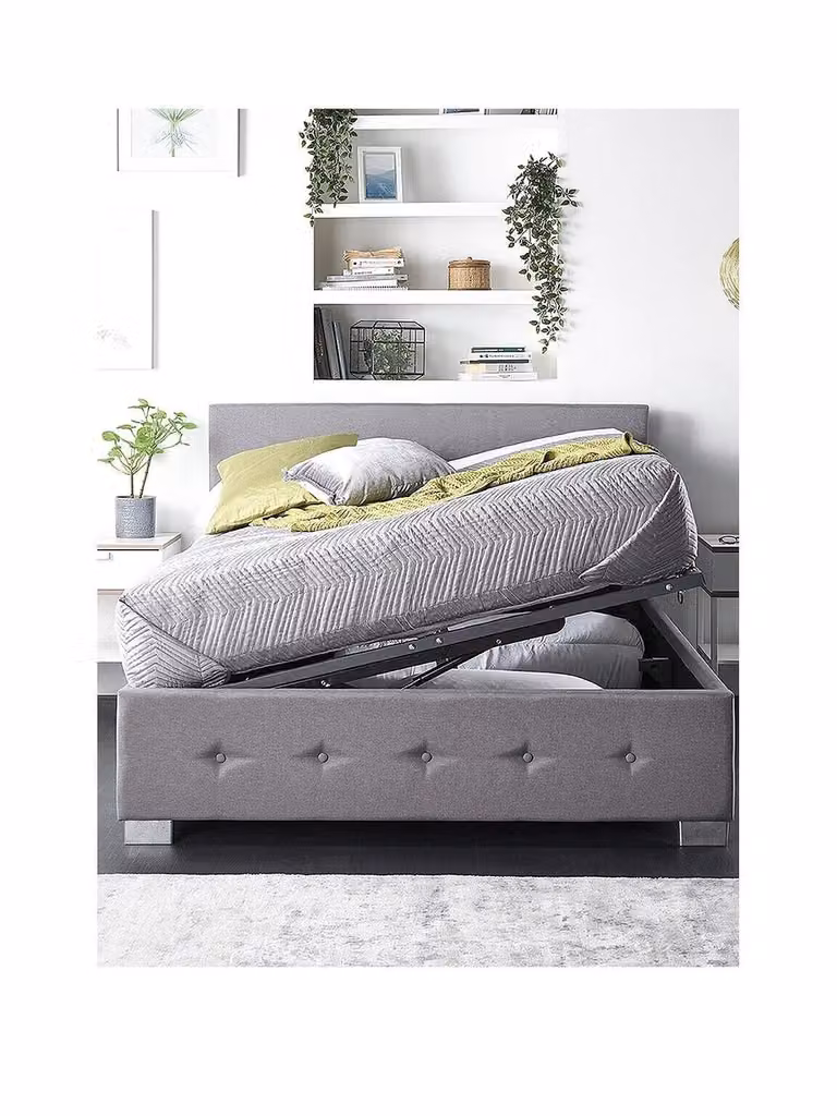 Aspire Grey Linen Single Ottoman Bed with Side Opening Lift Up Base