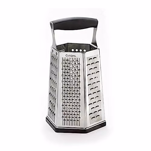 Cuisipro Stainless Steel 6-Sided Box Grater with Non-Slip Base, Silver and Black, W: 24 cm, D: 13 cm, H: 12 cm – 1