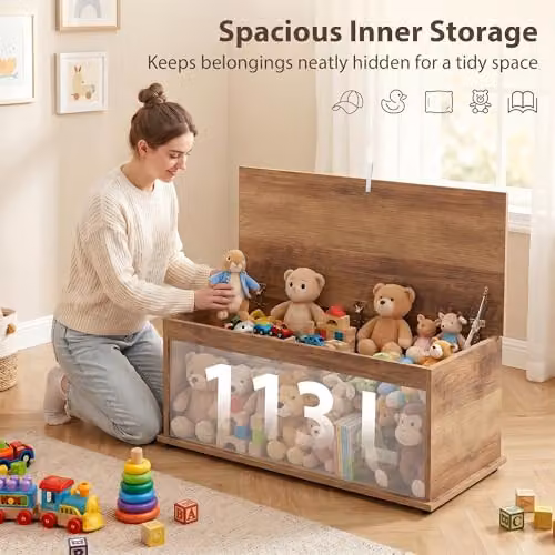 HOMCOM Large 113L Storage Chest Blanket Box in Brown Wood Grain, W: 100 cm, D: 40 cm, H: 40 cm – 2
