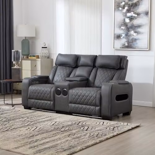 More4Homes Capri 2 Seater Electric Recliner Sofa in Charcoal with Bluetooth Speakers, LED Lighting and USB Charging – 2