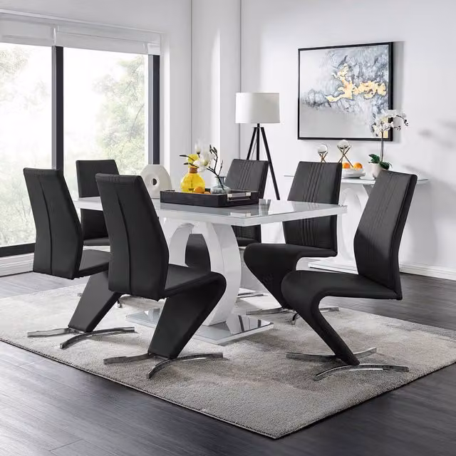 FurnitureboxUK Giovani Modern Grey Glass Rectangular Dining Table and 6 Black Willow Faux Leather Chairs Set – 1
