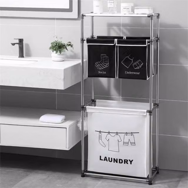 Nordara Multicolour and Black Laundry Sorter Basket with Removable Bag, W: 100 cm, D: 15 cm