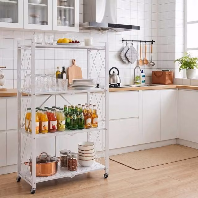 FORGEVIO White 4-Tier Metal Folding Kitchen Storage Shelf – 1
