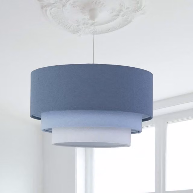 First Choice Lighting Gabi Blue Ombre Linen 3 Tier Round Ceiling Light Shade
