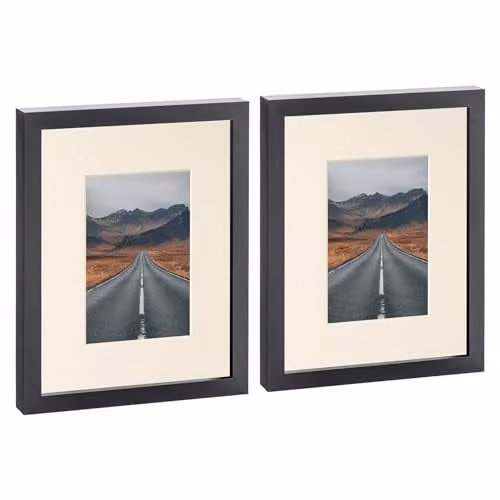 Nicola Spring Pack of 2 Rectangular Photo Frames in Black and White with Glass Aperture – 1