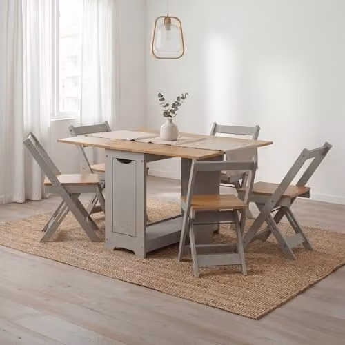 Mercers Furniture Corona Grey Painted Wax Butterfly Dining Set with 4 Chairs, Solid Pine Wood, W/D/H: 42/78/114 x 92 x 75 cm – 1