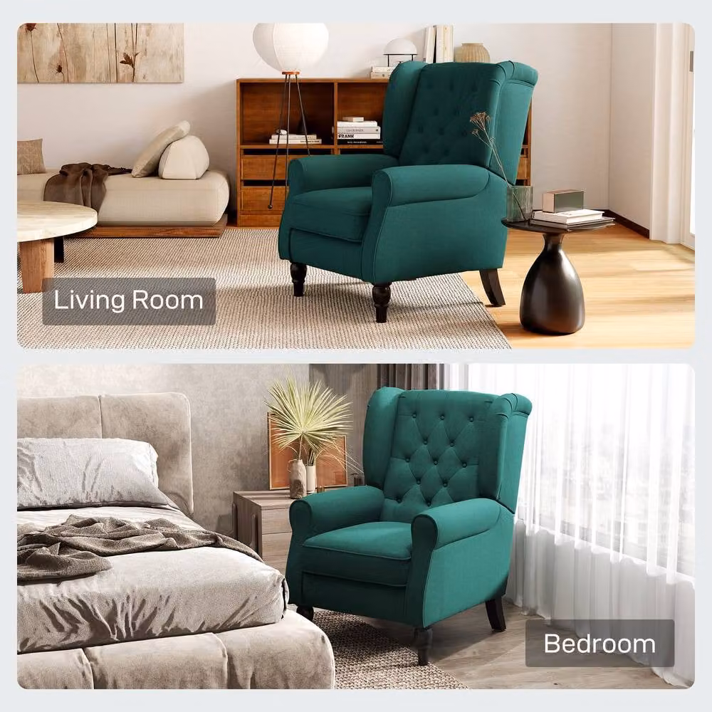 STILVORA Retro Wingback Chair in Green Fabric with Solid Wood Frame and Armrests – 9
