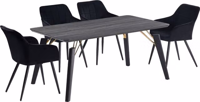 Life Interiors Camden Cosmo LUX Modern Dining Set with Rectangular Table and 4 Chairs in Black and Gold