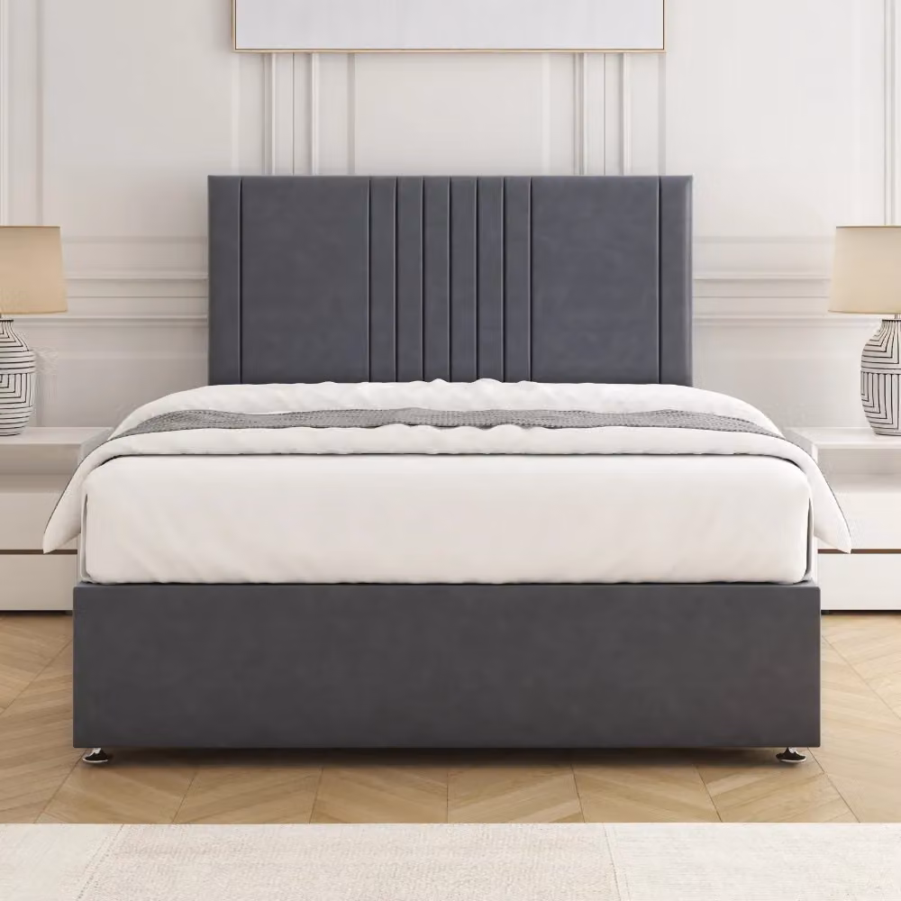 BSSPOKE Monaco Plush Velvet Divan Bed with 24 inch Headboard in Charcoal Grey, Super King, W/D/H: 200 x 200 cm – 2