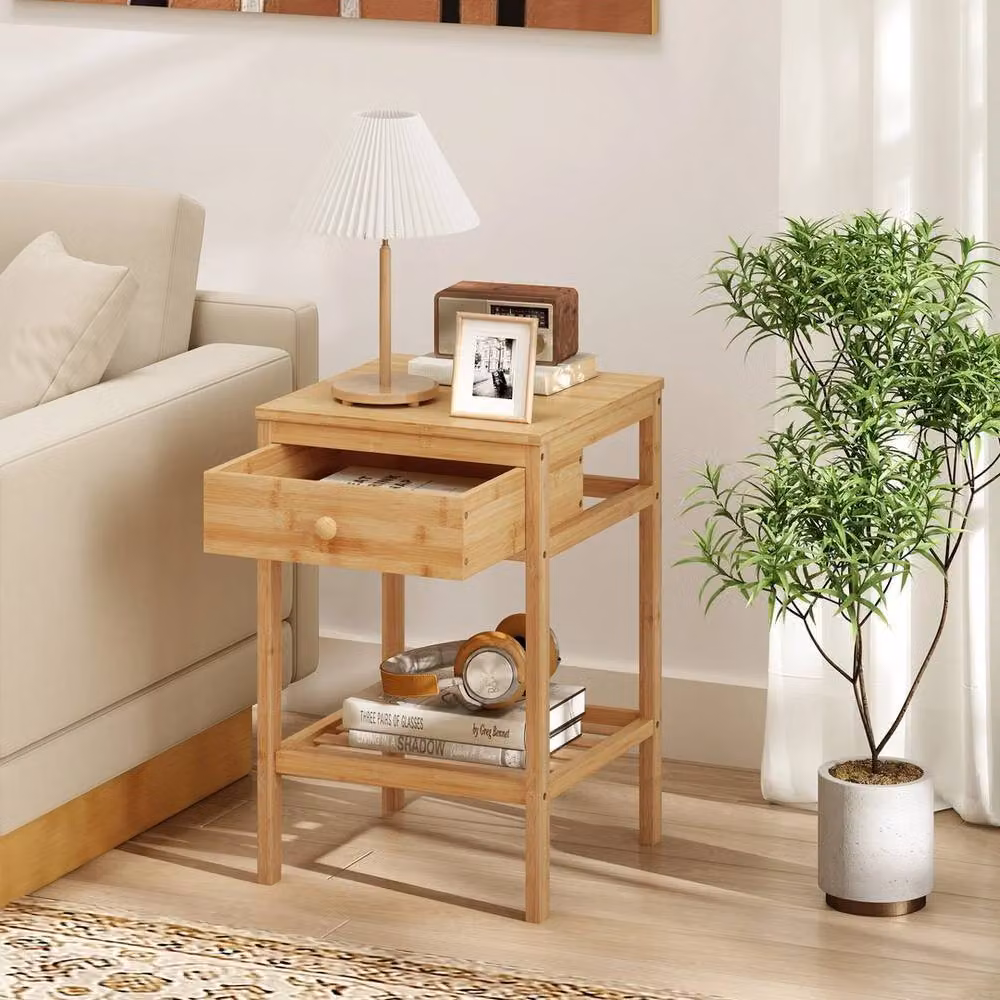 KORVIXA Natural Bamboo Rustic Bedside Table in Brown – 2