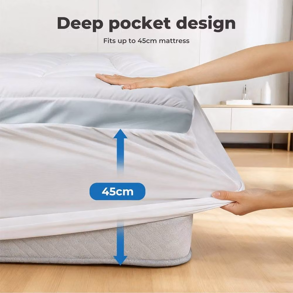 KORVIXA Quilted Mattress Protector, White, W: 140 cm x L: 200 cm – 2
