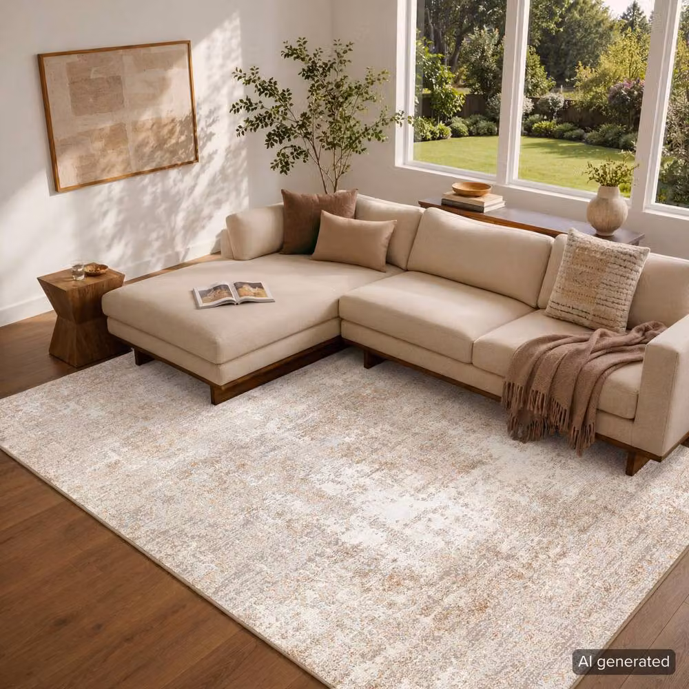 Livabliss Allegro Abstract Modern Marble Rug in Beige and Grey, W: 200 cm, D: 275 cm – 3