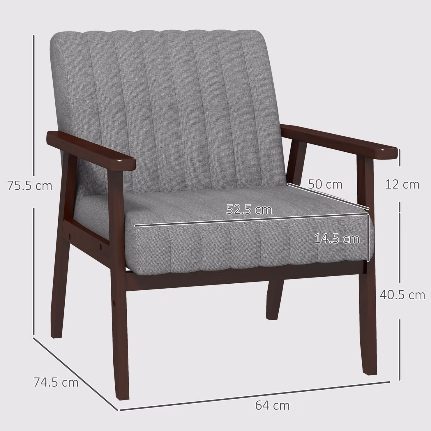 HOMCOM Modern Grey Fabric Accent Armchair with Tufted Pattern and Rubberwood Legs – 3
