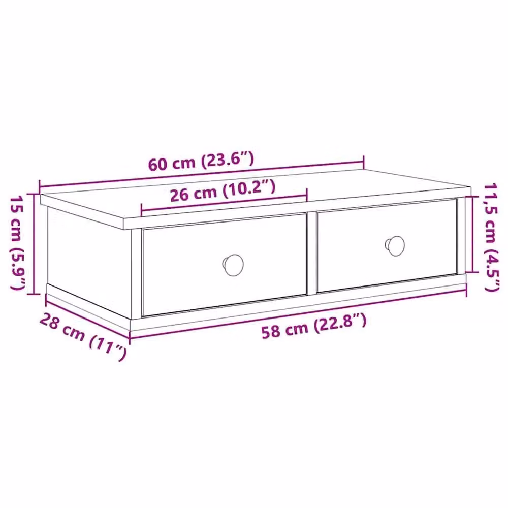 Berkfield Home Wall Mounted Shelf with Drawers in Concrete Grey, W/D/H: 60 x 25 x 15 cm – 3