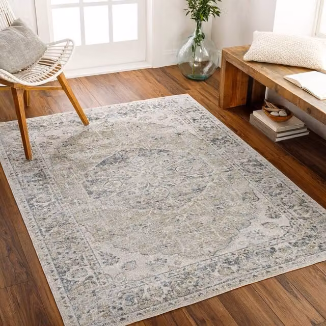 Livabliss Lilian Washable Vintage Boho Traditional Living and Dining Room Rug in Grey Blue and Olive, W: 200 cm, D: 275 cm – 1