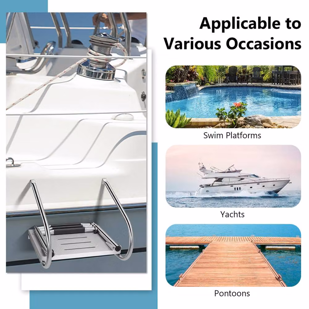 Gymax 2-Step Folding Boat Ladder with Non-slip Stainless Steel Steps in Silver – 2
