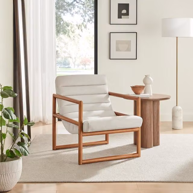 FurnitureboxUK Cassia Mid Century Modern Accent Chair in Beige Fabric