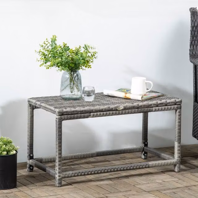 Outsunny Grey Polyrattan Outdoor Coffee Table with X-Shape Support and Underneath Storage – 8