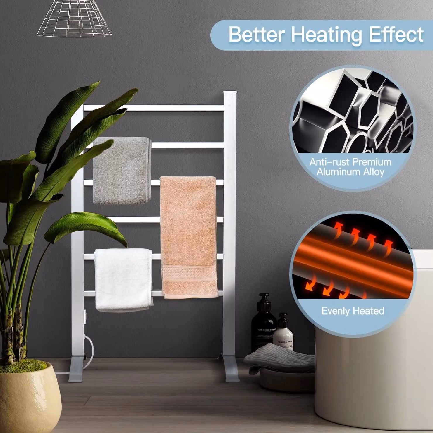 Costway 2-in-1 Multifunctional Electric Towel Warmer and Drying Cloth Stand Rack, 100W, Silver Aluminium – 2