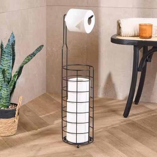 OHS Freestanding Metal Toilet Roll Holder in Black – 1