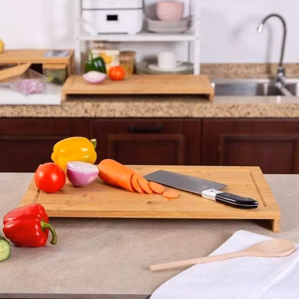 SPETLEK 2-Piece Bamboo Worktop Saver for Induction and Ceramic Hobs in Beige, W: 100 cm x D: 60 cm – 2