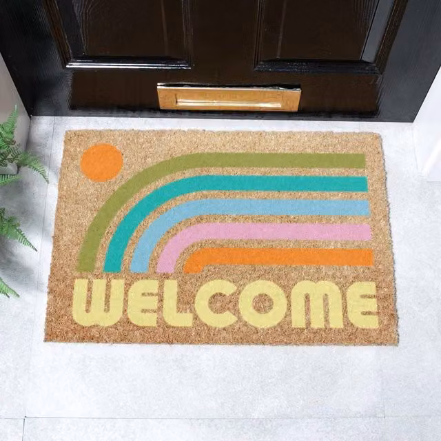 Artsy Mats Elizabeth Olwen Welcome Rainbow Coir Doormat in Tan and Multicolour, W/D: 60 x 40 cm