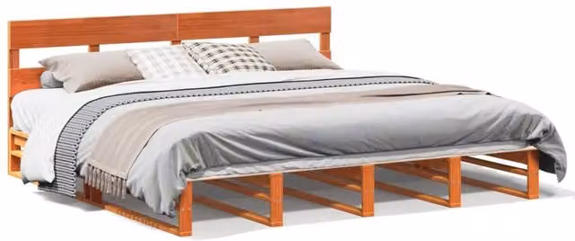 Berkfield Home Rustic Solid Pine Bed Frame in Waxed Brown, 200 x 200 cm