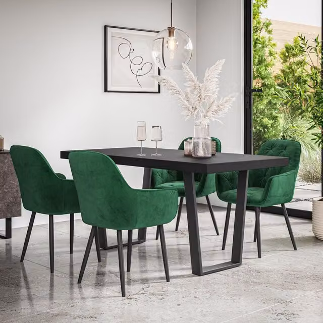 More4Homes Aria Dining Table and Anika Green Velvet Dining Chair Set of 6, Black – 1