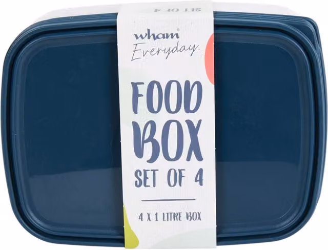 Wham Everyday Reusable Stackable Food Boxes, Blue, Set of 4