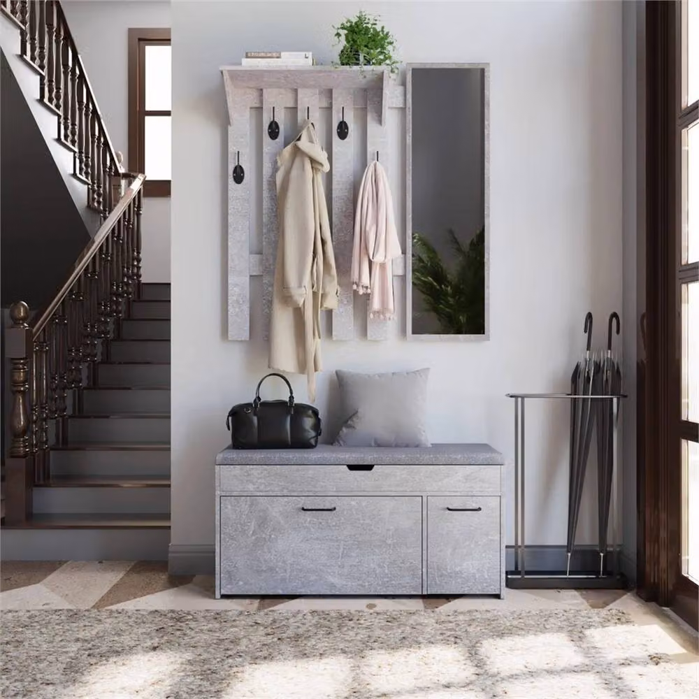 Nordara Grey Fabric Shoe Bench and Storage Cabinet with Seat Cushion – 4
