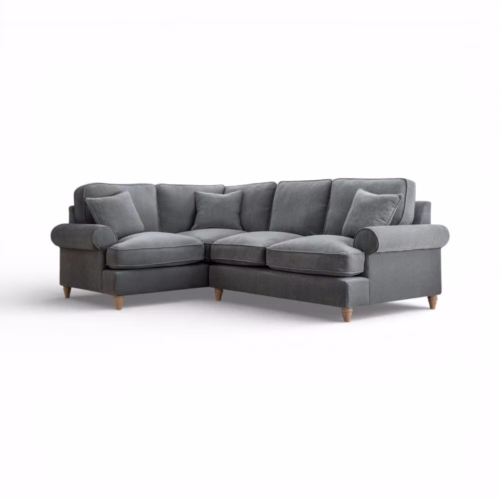 The Great Sofa Company Ezra Left Hand Velvet Corner Sofa in Charcoal Grey with Scroll Arms – 2