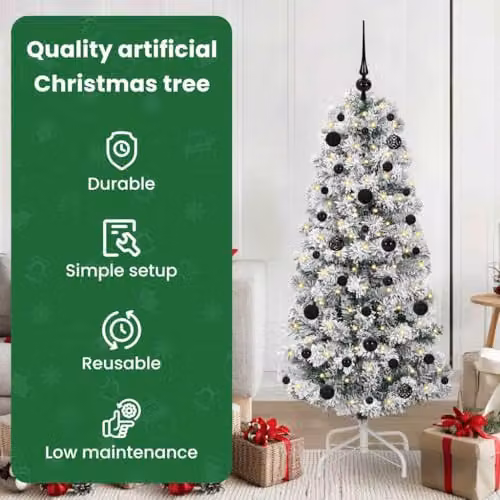 vidaXL Artificial Hinged Christmas Tree in Green and White, 150 cm – 4
