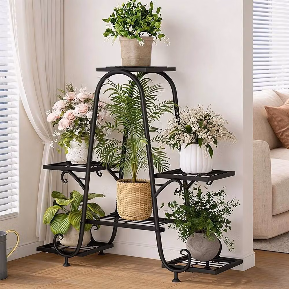 KORVIXA Heavy Duty 3-Tier Metal Plant Stand in Matt Black – 3