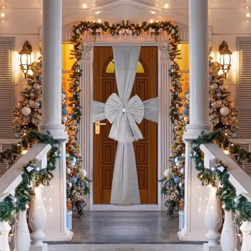 SHATCHI Silver Diamante Christmas Door Bow for Festive Home Decoration – 2