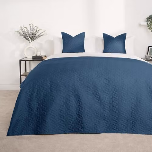 OHS Geometric Blue Quilted Pinsonic Throw Blanket, W: 200 cm, D: 240 cm – 5