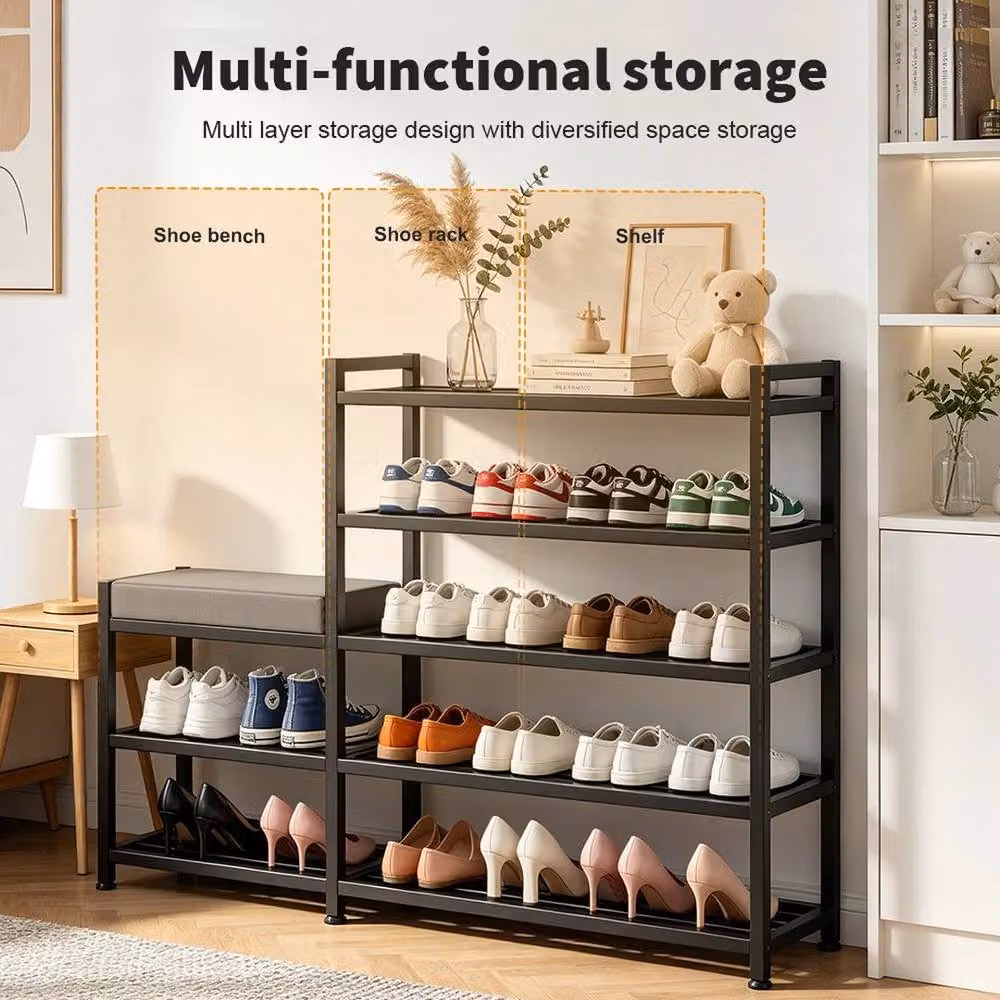 EONLION Black Metal Shoe Bench and Storage Rack Unit – 4