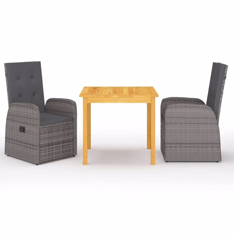 Berkfield Home Beautiful 3 Piece Grey Poly Rattan Garden Dining Set with Cushions